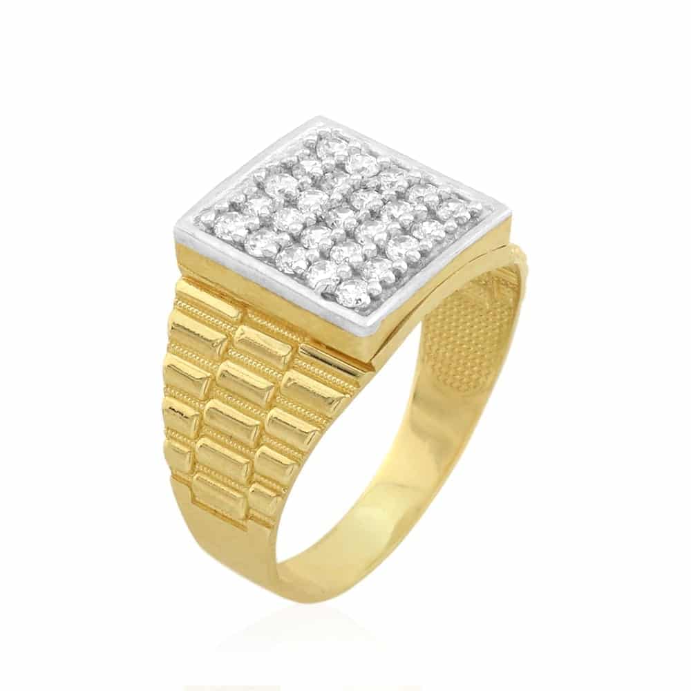 10k Solid Yellow Gold CZ Pave Square Men's Jubilee Ring