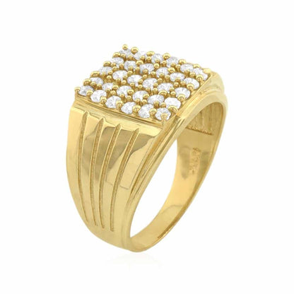10k Gold Yellow CZ Pave Square Men's Signet Ring