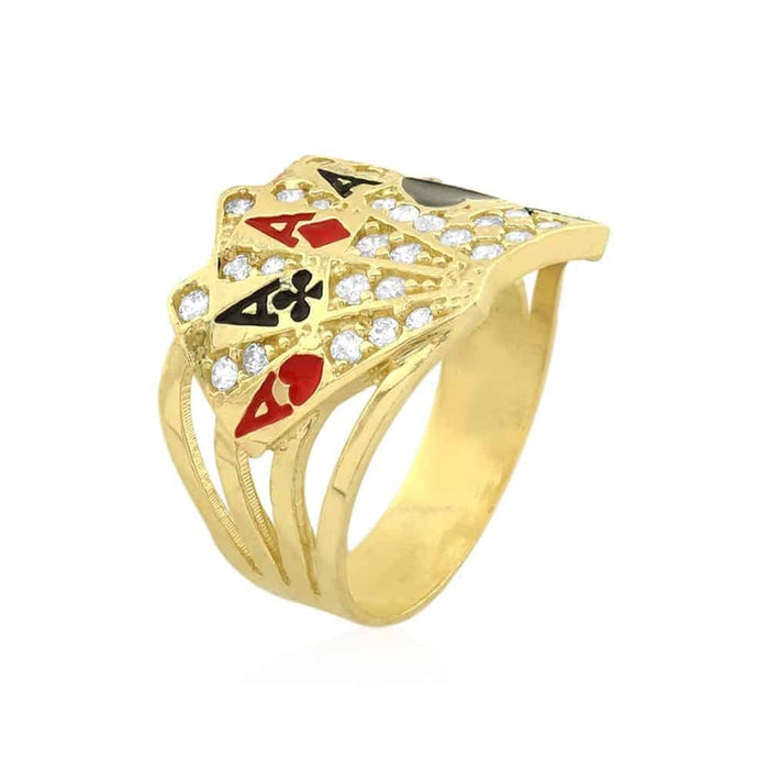 10k Gold Yellow CZ Four Of A Kind Aces Poker Pinky Ring