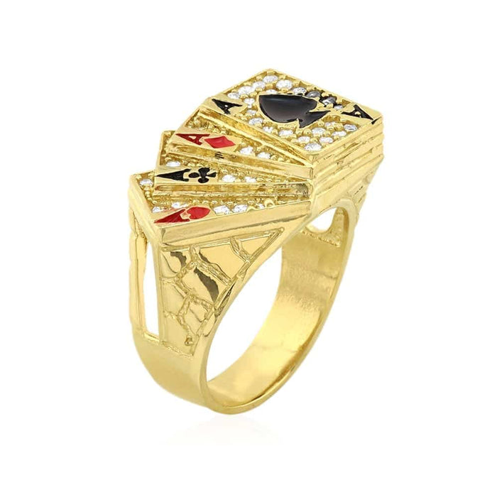 10k Gold Yellow 1.50CTW CZ Aces Poker Ring