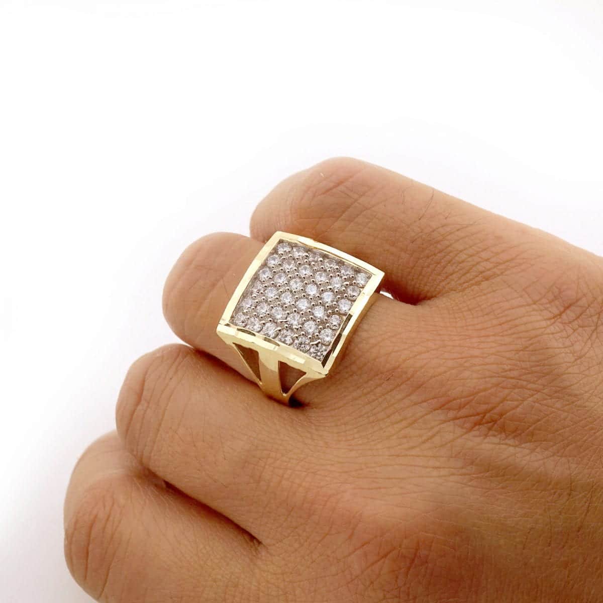 10k Solid Yellow Gold 3.60Ct CZ Pave Square Men's Signet Ring