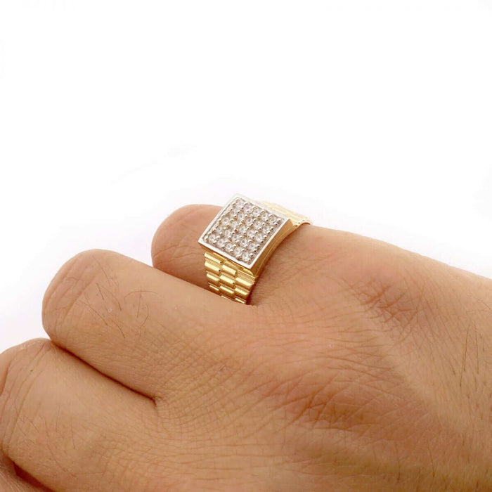 10k Solid Yellow Gold CZ Pave Square Men's Jubilee Ring