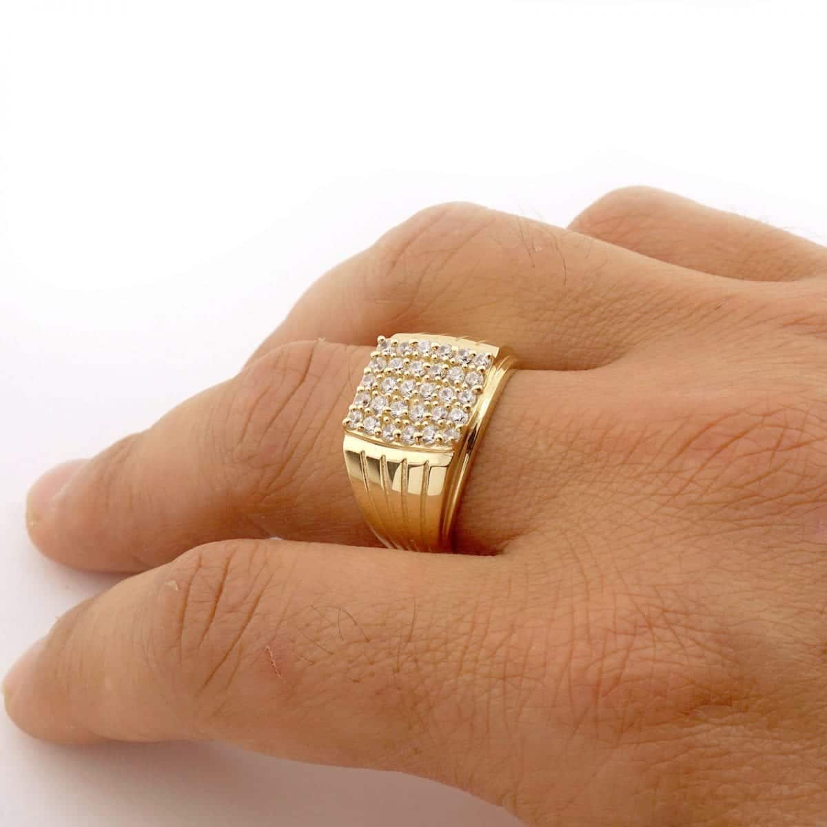 10k Gold Yellow CZ Pave Square Men's Signet Ring