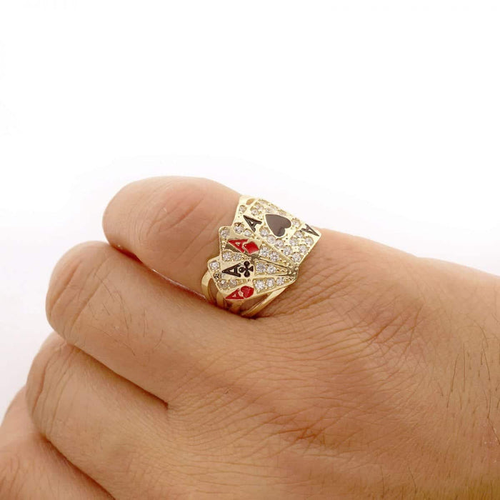 10k Gold Yellow CZ Four Of A Kind Aces Poker Pinky Ring