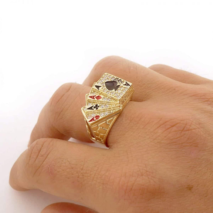 10k Gold Yellow 1.50CTW CZ Aces Poker Ring