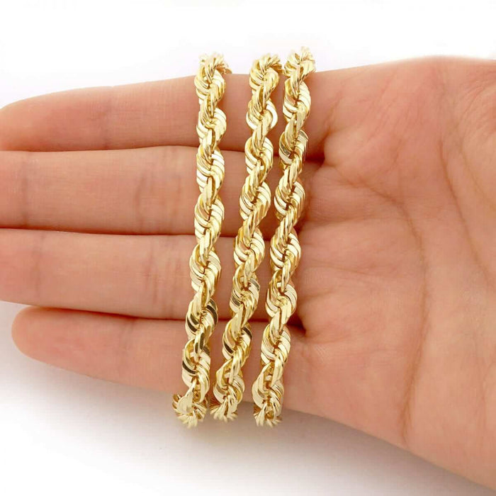 14K Yellow Gold 2mm-7mm Diamond-Cut Rope Chain (Solid Links) 20"-30"