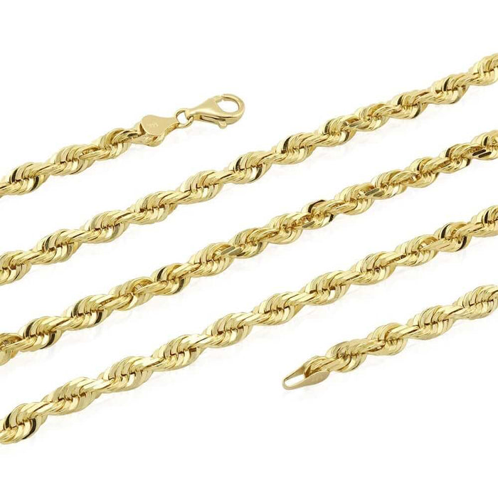 14K Yellow Gold 2mm-7mm Diamond-Cut Rope Chain (Solid Links) 20"-30"
