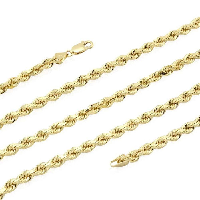 14K Yellow Gold 2mm-7mm Diamond-Cut Rope Chain (Solid Links) 20"-30"