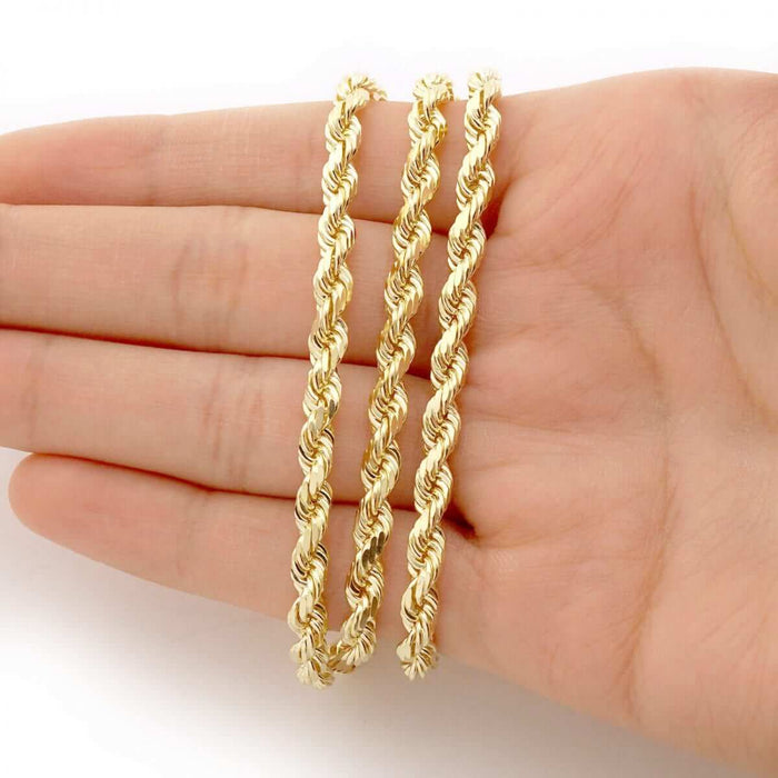 14K Yellow Gold 2mm-7mm Diamond-Cut Rope Chain (Solid Links) 20"-30"