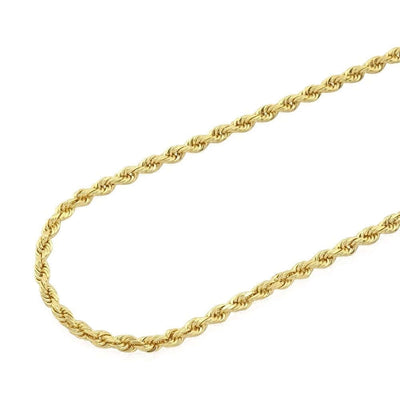 14K Yellow Gold 3mm Diamond-Cut Rope Chain (Solid Links) 22"-30"