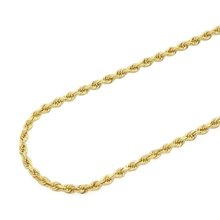 14K Yellow Gold 3mm Diamond-Cut Rope Chain (Solid Links) 22"-30"