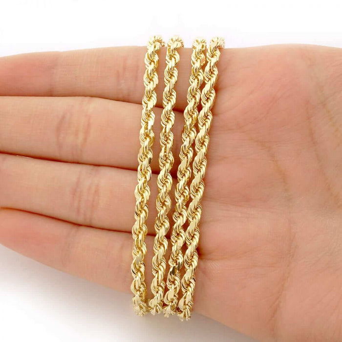 14K Yellow Gold 2mm-7mm Diamond-Cut Rope Chain (Solid Links) 20"-30"