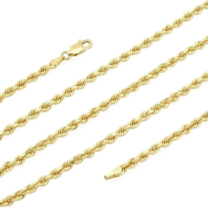 14K Yellow Gold 3mm Diamond-Cut Rope Chain (Solid Links) 22"-30"