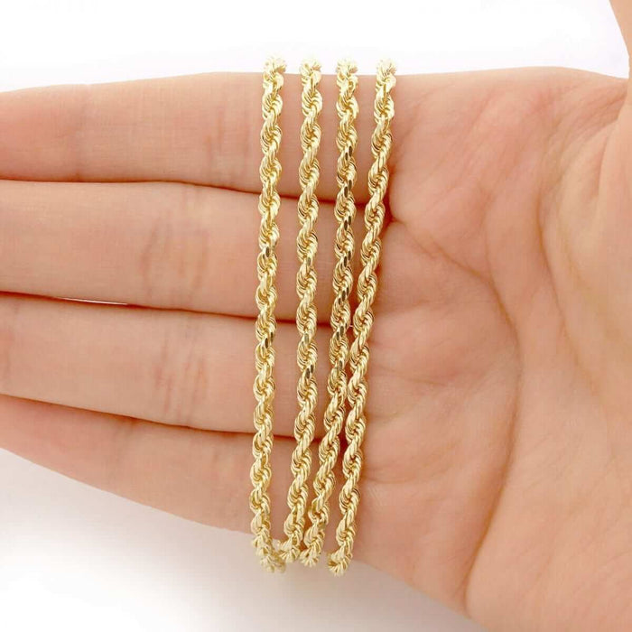 14K Yellow Gold 3mm Diamond-Cut Rope Chain (Solid Links) 22"-30"