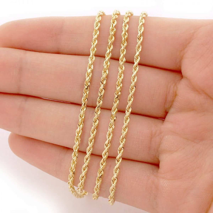 14K Yellow Gold 2mm-7mm Diamond-Cut Rope Chain (Solid Links) 20"-30"