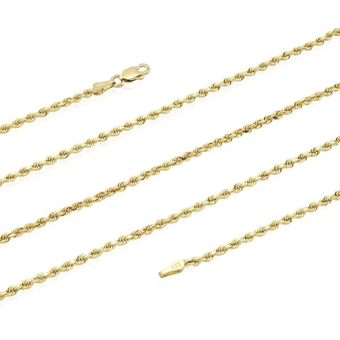 14K Yellow Gold 2mm-7mm Diamond-Cut Rope Chain (Solid Links) 20"-30"