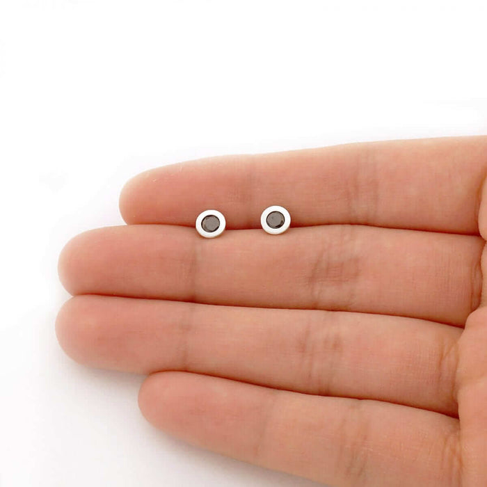 14k White Gold Round Real Onyx Circle Screw Back Stud Earrings 5mm