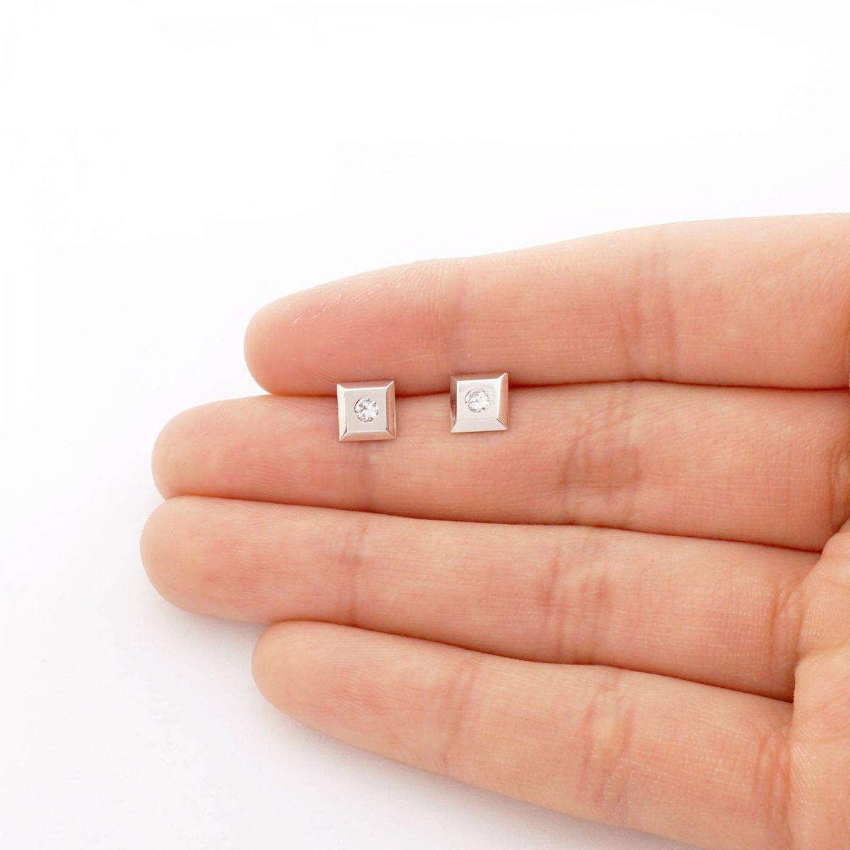 14k Yellow Gold White & Black CZ Square Screwback Stud Earrings
