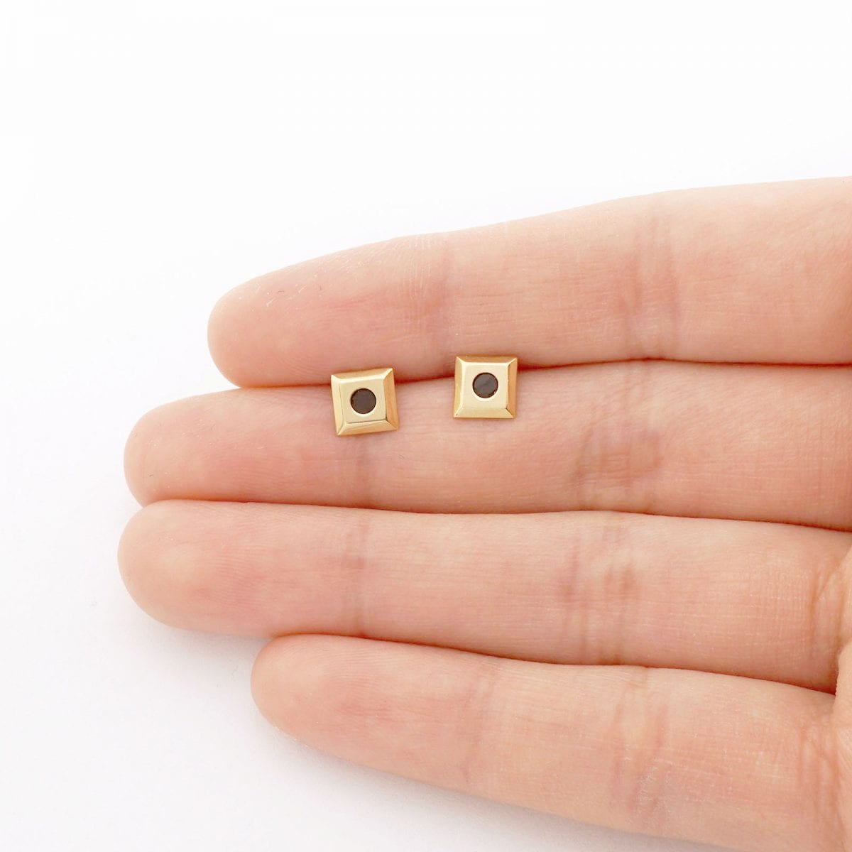 14k Yellow Gold White & Black CZ Square Screwback Stud Earrings