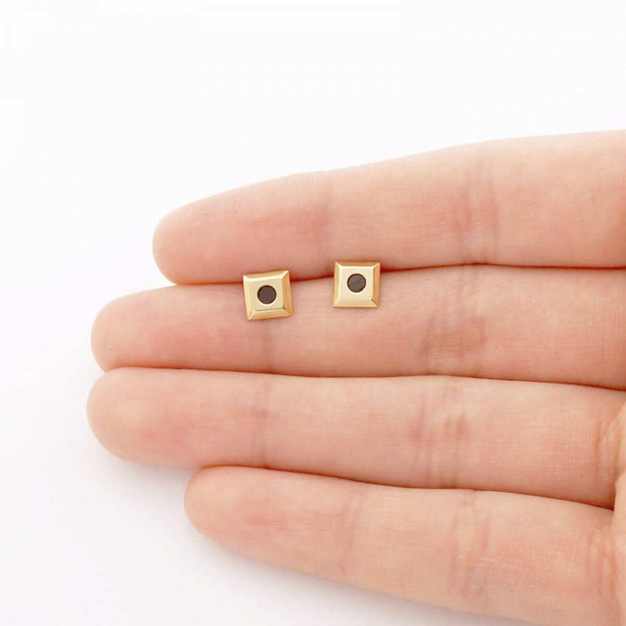 14k Yellow Gold White & Black CZ Square Screw Back Stud Earrings
