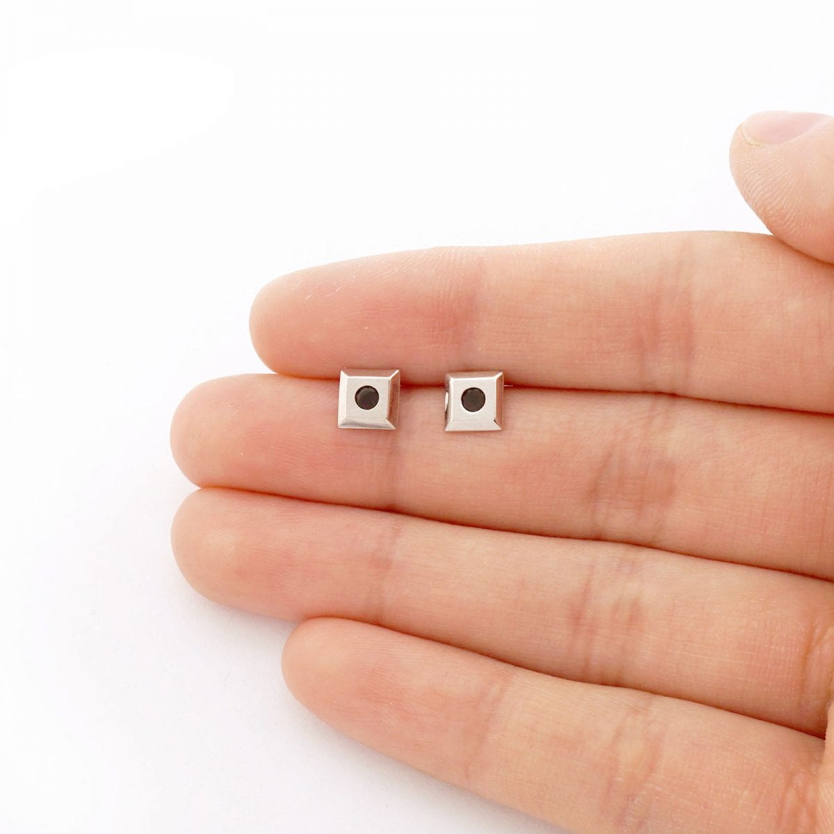 14k Yellow Gold White & Black CZ Square Screwback Stud Earrings