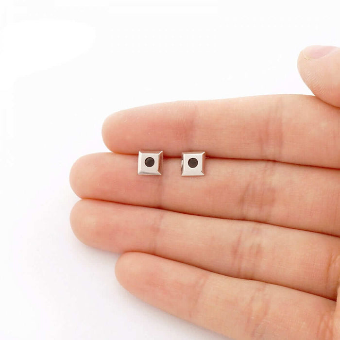 14k Yellow Gold White & Black CZ Square Screw Back Stud Earrings