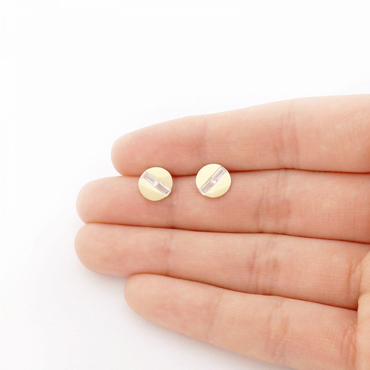 14k Gold Yellow White CZ Button Shaped Screwback Stud Earrings