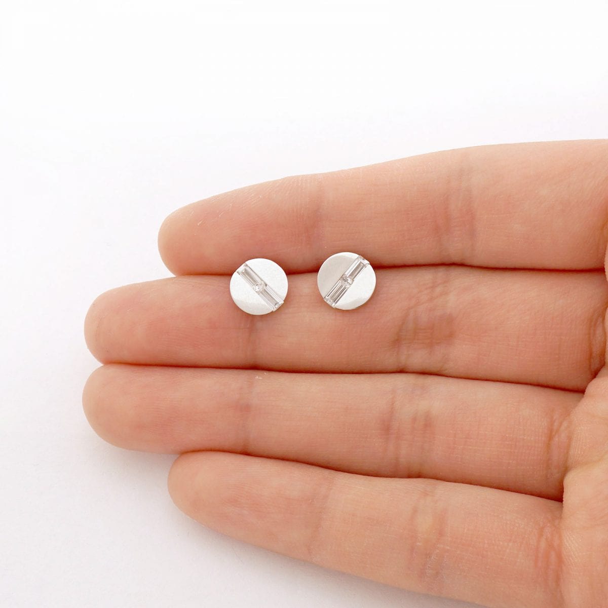 14k Gold Yellow White CZ Button Shaped Screwback Stud Earrings