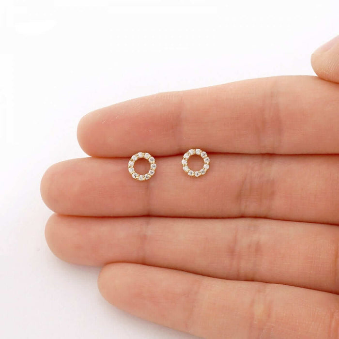 0.50Ct CZ Open Round Halo Stud Screw Back Earrings 14k Yellow Gold