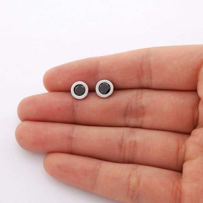 14k Yellow & White Gold Onyx Round Screw Back Stud Earrings 6mm