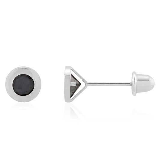 14k White Gold Round Real Onyx Circle Screw Back Stud Earrings 5mm