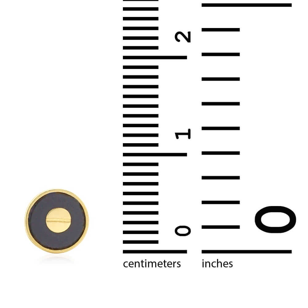 Black Onyx Round Button Shaped 14k Yellow Gold Stud Screw Back Earrings