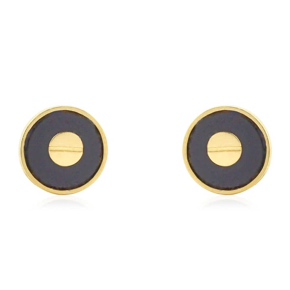 Black Onyx Round Button Shaped 14k Yellow Gold Stud Screw Back Earrings
