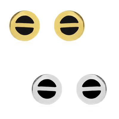 Real Onyx Round Button Shaped Scrweback Stud Earrings 14k Yellow Gold