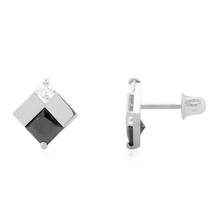 Square Real Onyx & CZ Screw Back Stud Earrings 14k Yellow Gold