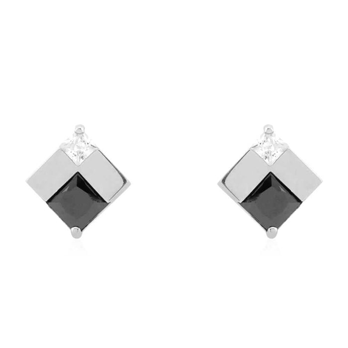 Square Real Onyx & CZ Screw Back Stud Earrings 14k Yellow Gold