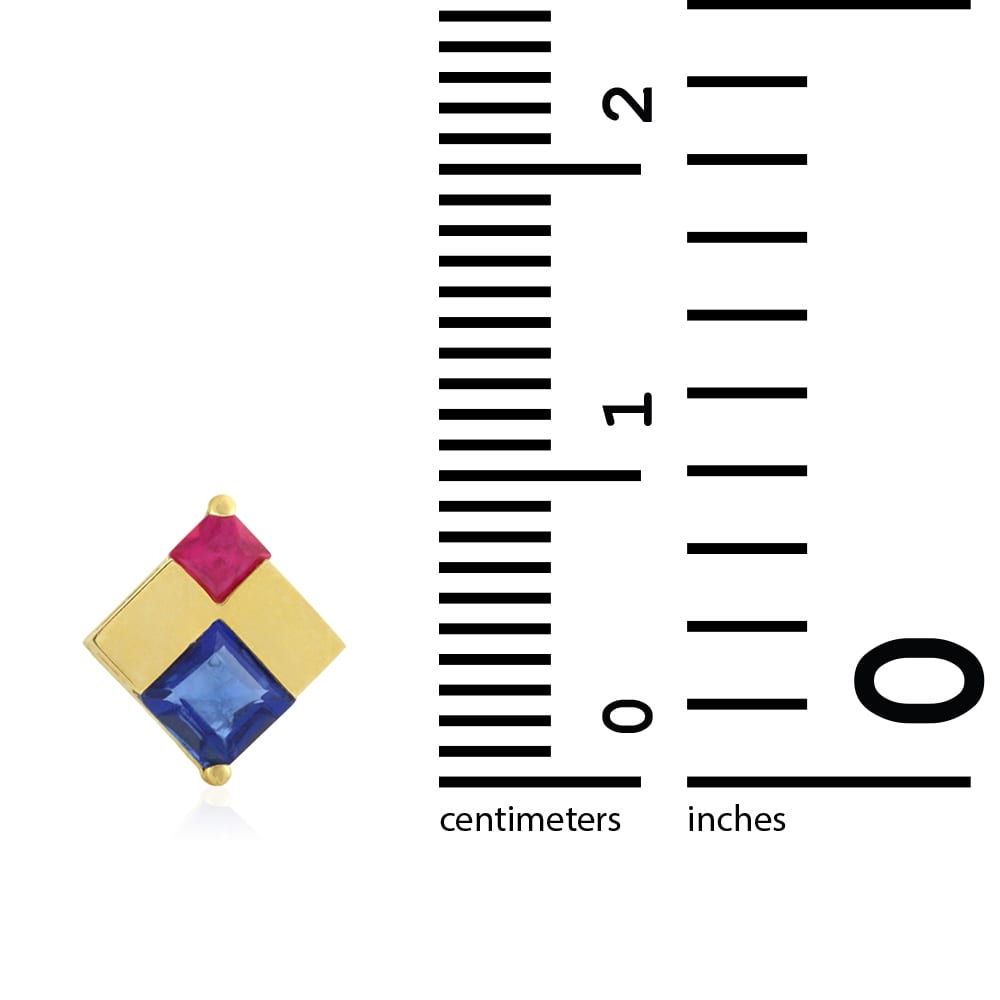 Princess Cut Sapphire & Ruby Gemstone Screwback Stud Earrings 14k Yellow Gold