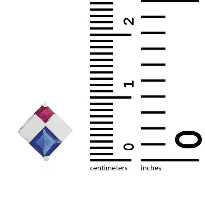 Princess-Cut Sapphire & Ruby Gemstone Screw Back Stud Earrings 14k Yellow Gold