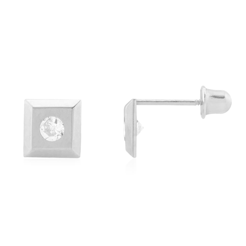 14k Yellow Gold White & Black CZ Square Screwback Stud Earrings