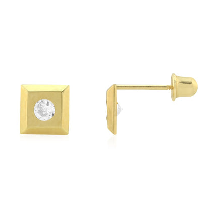 14k Yellow Gold White & Black CZ Square Screwback Stud Earrings