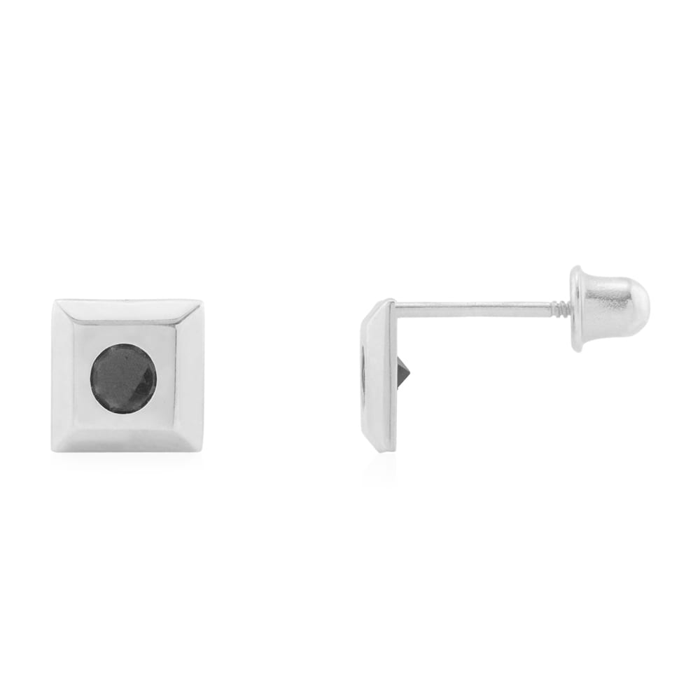 14k Yellow Gold White & Black CZ Square Screwback Stud Earrings