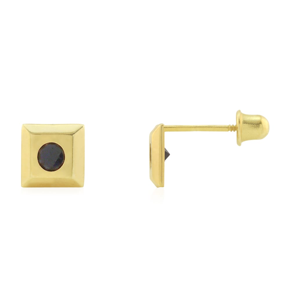 14k Yellow Gold White & Black CZ Square Screwback Stud Earrings
