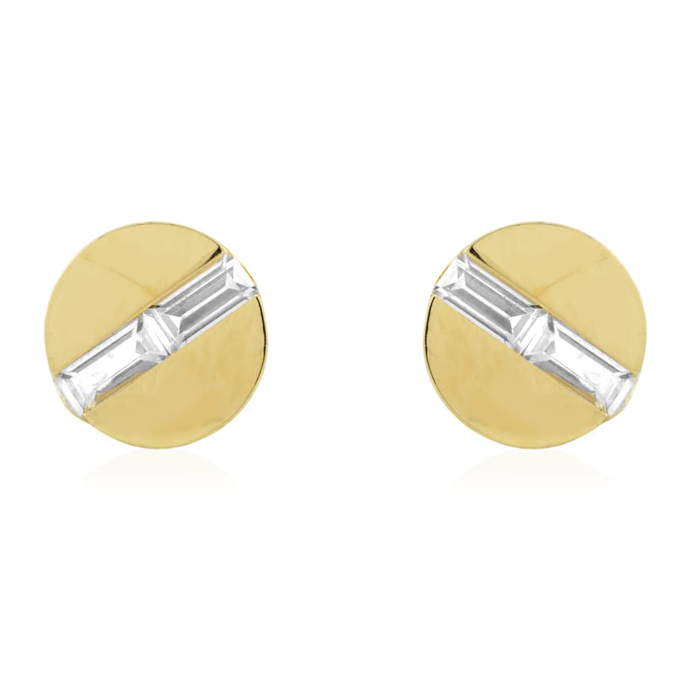 14k Gold Yellow White CZ Button Shaped Screwback Stud Earrings