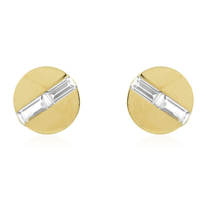 14k Gold Yellow White CZ Button Shaped Screwback Stud Earrings