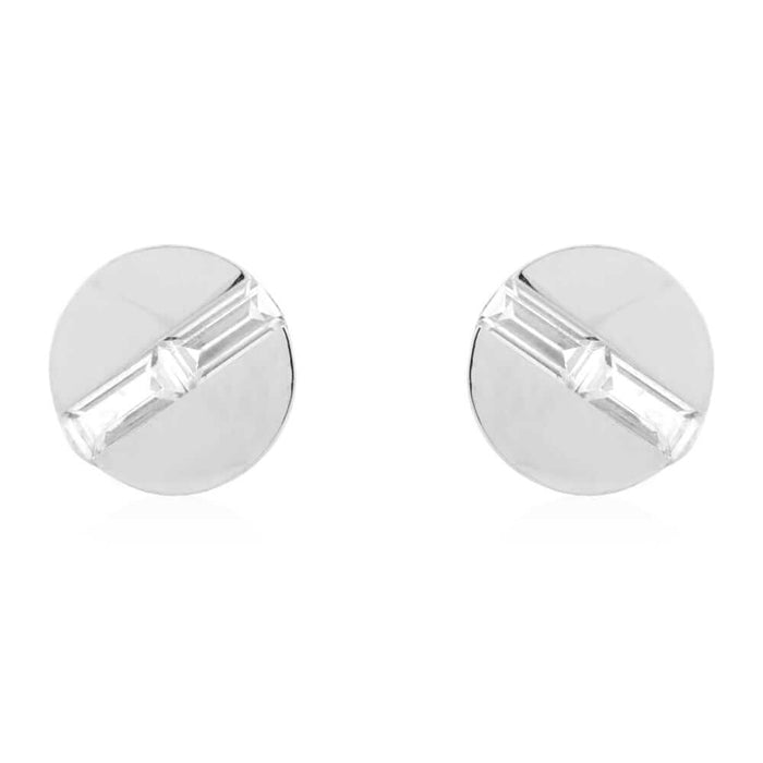 14K Yellow Gold White CZ Button Shaped Screw Back Stud Earrings