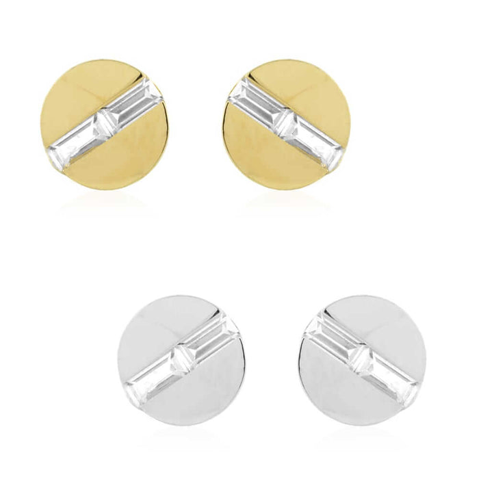 14K Yellow Gold White CZ Button Shaped Screw Back Stud Earrings