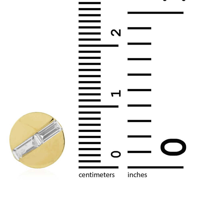 14K Yellow Gold White CZ Button Shaped Screw Back Stud Earrings