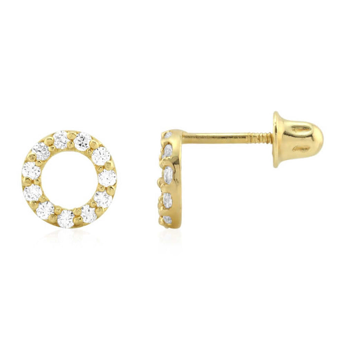 0.50Ct CZ Open Round Halo Stud Screw Back Earrings 14k Yellow Gold