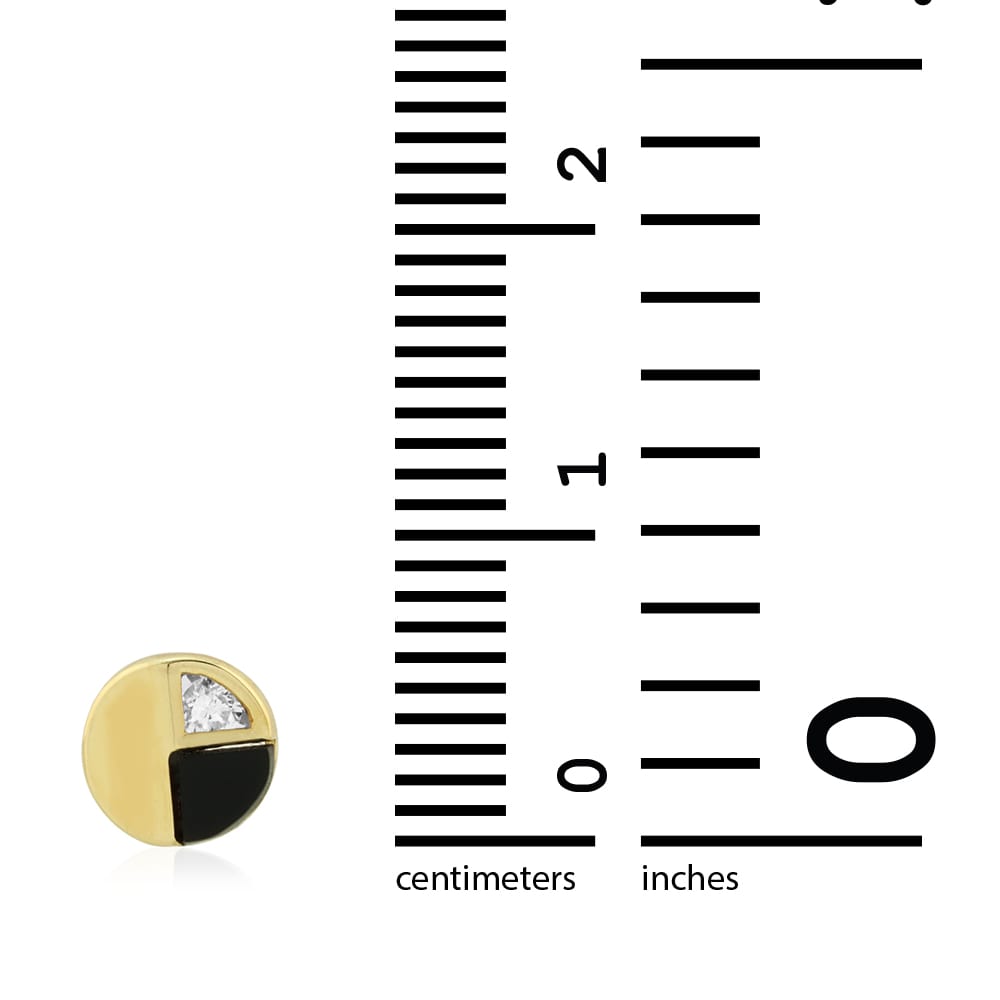 14k Yellow Gold Real Onyx & White Zircon Round Screwback Stud Earrings