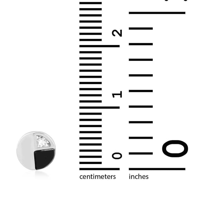 14k Yellow Gold Real Onyx & White Zircon Round Screw Back Stud Earrings